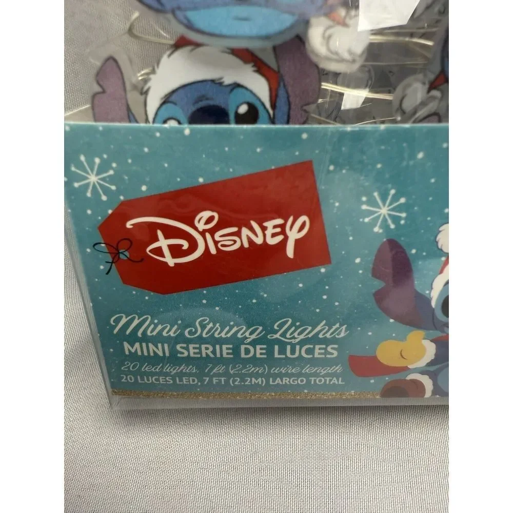 Pair 2 Disney Santa Stitch Mini String Lights 20 LED Silver Wire Battery Powered